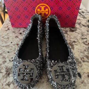 Tory Burch Minnie Ballet Sz 8 Sparkle Jacquard